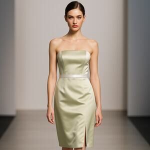 Alfred Sung Duchess Strapless Dress Sz 4 Green Bridesmaid Formal HOCO Satin